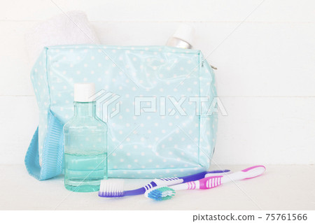 mouthwash and toothbrush for healthy care oral cavity in bag  75761566