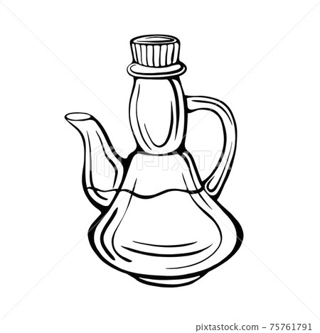 Hand-drawn set of olive oil bottle isolated on a white background. Extra virgin olive oil. Vintage style. Vector illustration in Doodle style Hand-drawn set of olive oil bottle isolated on a white background. Extra virgin olive oil. Vintage style. Vector illustration in Doodle style 75761791