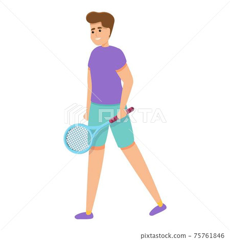 Child plays tennis icon, cartoon style 75761846