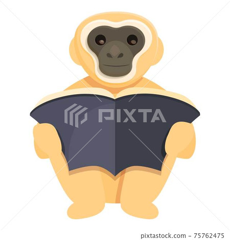 Gibbon read book icon, cartoon style 75762475
