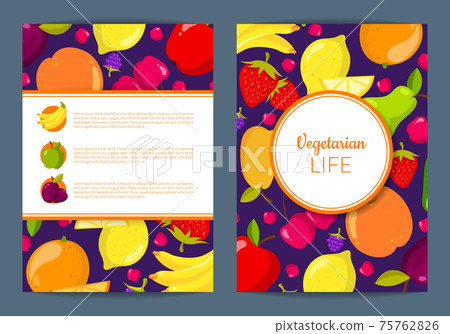 flat fruits vegan card, brochure, flyer template flat fruits vegan card, brochure, flyer template 75762826