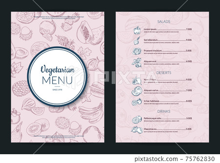 doodle handdrawn fruits and vegetables vegan healthy menu template with frame doodle handdrawn fruits and vegetables vegan healthy menu template with frame 75762830