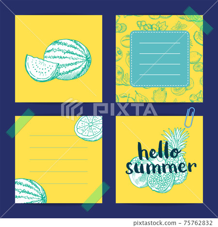 square doodle handdrawn fruits cute note templates set 75762832