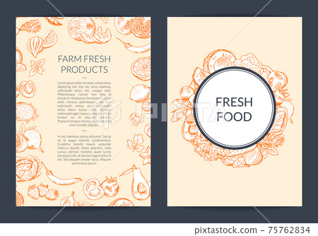 doodle handdrawn fruits and vegetables vegan, healthy food card, brochure, flyer template doodle handdrawn fruits and vegetables vegan, healthy food card, brochure, flyer template 75762834