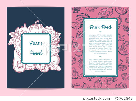 doodle handdrawn fruits vegetables vegan, brochure, flyer template doodle handdrawn fruits vegetables vegan, brochure, flyer template 75762843