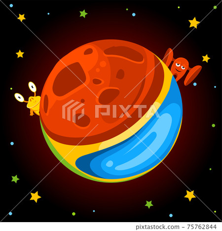 Fantasy cartoon planet with aliens. illustration. Fantasy cartoon planet with aliens. illustration. 75762844