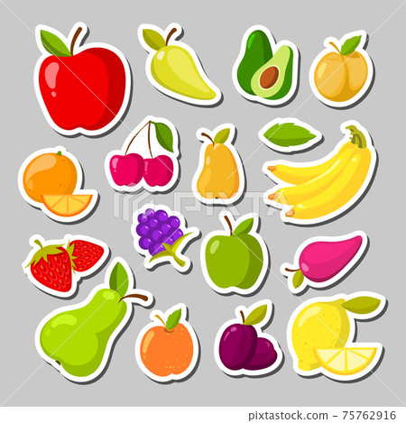 Set of cute fruits in the form of a stickers Set of cute fruits in the form of a stickers 75762916