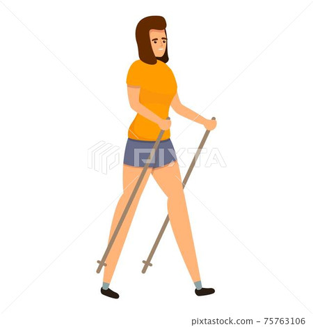 Smiling woman nordic walking icon, cartoon style Smiling woman nordic walking icon, cartoon style 75763106