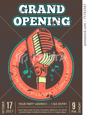Karaoke club, bar, audio record studio poster with music logo with microphone Karaoke club, bar, audio record studio poster with music logo with microphone 75763567