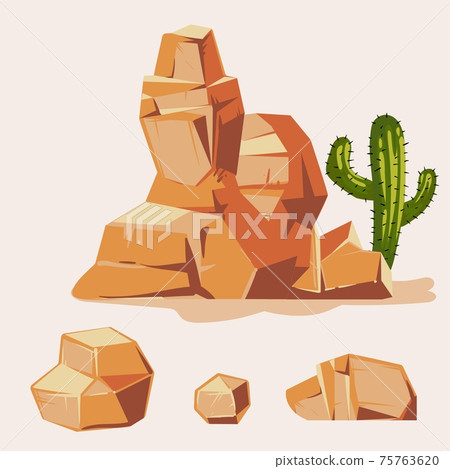 Set of desert rocks. Cartoon isometric 3d flat style. Set of different boulders 75763620