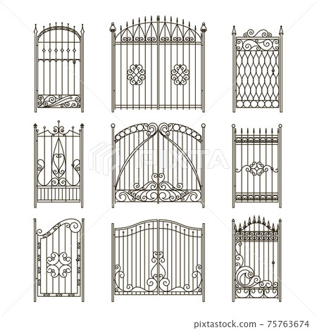 Iron gates with decorative elements. monochrome pictures set 75763674