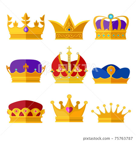 Golden crowns of kings, prince or queen. illustrations set in cartoon style 75763787