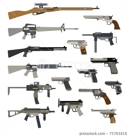Different automatic weapons. illustration of guns and pistols 75763818
