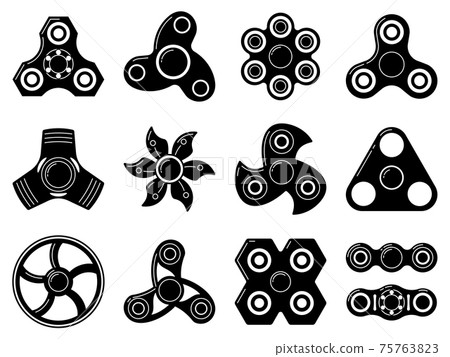 Monochrome illustrations of spinner toys at different shapes. pictures isolate on white 75763823