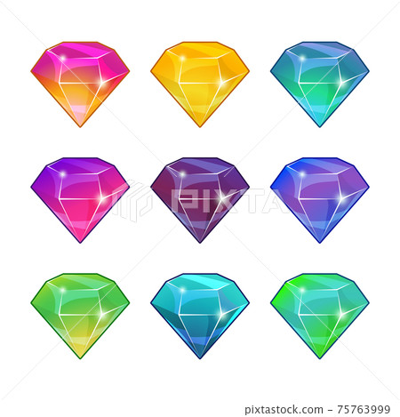 Brilliant diamonds in different colors. cartoon set for game design Brilliant diamonds in different colors. cartoon set for game design 75763999