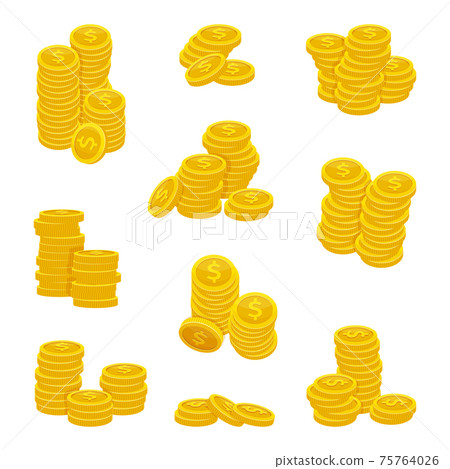 Different stacks of golden coins. illustrations of gold money Different stacks of golden coins. illustrations of gold money 75764026