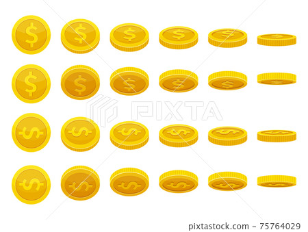 Different positions of golden coins. illustrations in cartoon style 75764029