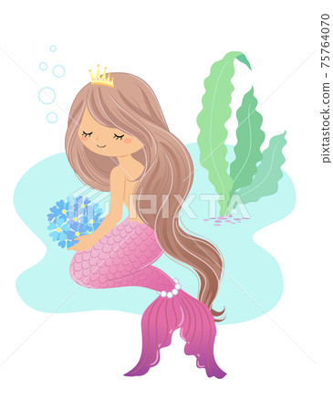 美人魚雙手捧著一束圓形花束 75764070