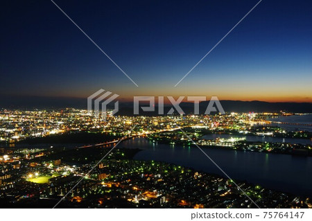 View of the night view of Takamatsu city from Yashima, Kagawa prefecture 75764147