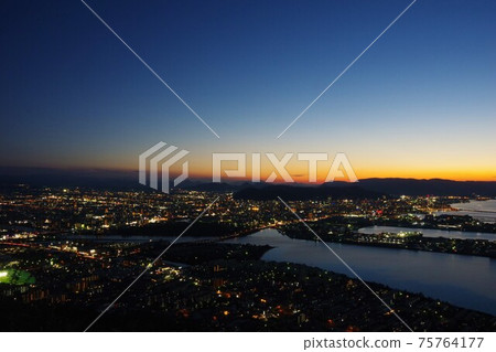 View of the night view of Takamatsu city from Yashima, Kagawa prefecture 75764177