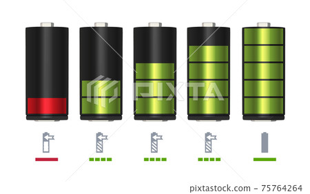 Process of recharging battery. Minimum and full charge. illustration Process of recharging battery. Minimum and full charge. illustration 75764264