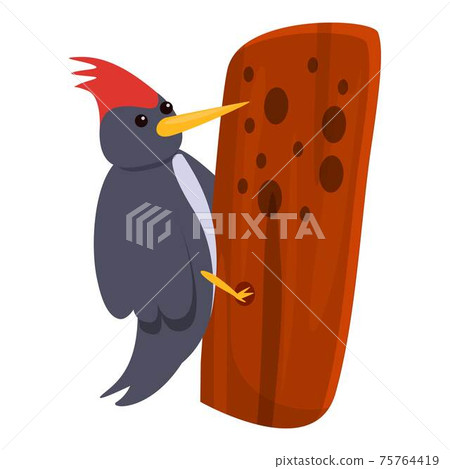 Woodpecker on tree icon, cartoon style Woodpecker on tree icon, cartoon style 75764419