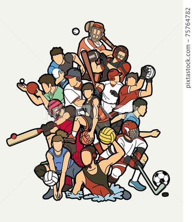 Sport Players Action Mix Cartoon Graphic Vector 75764782