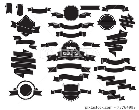 Vintage monochrome banners and ribbons. Decorative signs for advertising. black empty badges isolate on white 75764992