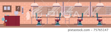 Interior of empty male beauty salon or room barbershop in the loft style. 75765147