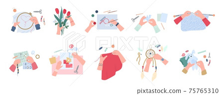 Workshop handcraft with various creative handmade crafts a vector illustrations. Workshop handcraft with various creative handmade crafts a vector illustrations. 75765310