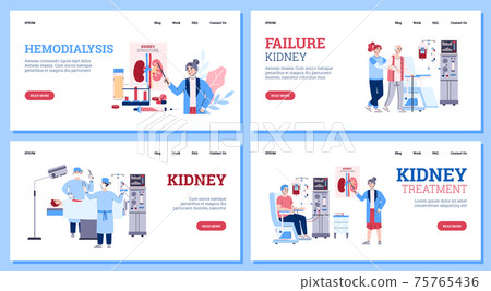 Set web banners on medical theme of kidney failure, flat vector illustration. Set web banners on medical theme of kidney failure, flat vector illustration. 75765436