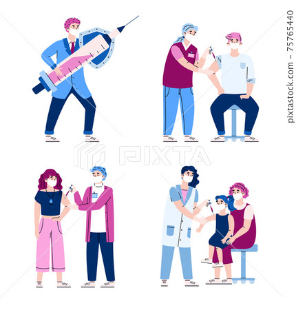 Flu or viral vaccination characters set, cartoon vector illustration isolated. Flu or viral vaccination characters set, cartoon vector illustration isolated. 75765440