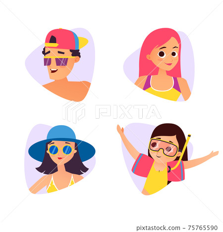 Set of summer cartoon avatars. Cartoon style Set of summer cartoon avatars. Cartoon style 75765590
