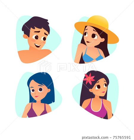 Set of summer cartoon avatars. Cartoon style Set of summer cartoon avatars. Cartoon style 75765591