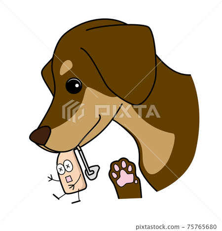 Illustration of a hearing aid for the ear bitten by a dog 75765680