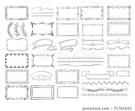 Doodle frame borders, hand drawn ribbon banners and sketch design decoration elements set Doodle frame borders, hand drawn ribbon banners and sketch design decoration elements set 75765691