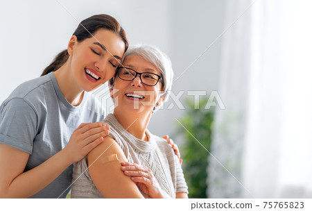 Senior woman after vaccination. Senior woman after vaccination. 75765823