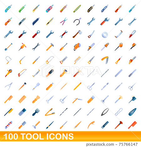 100 tool icons set, cartoon style 100 tool icons set, cartoon style 75766147
