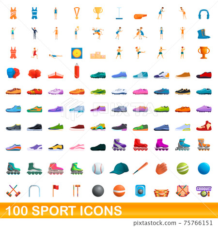 100 sport icons set, cartoon style 100 sport icons set, cartoon style 75766151