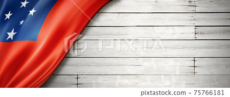Samoa flag on old white wall banner Samoa flag on old white wall banner 75766181