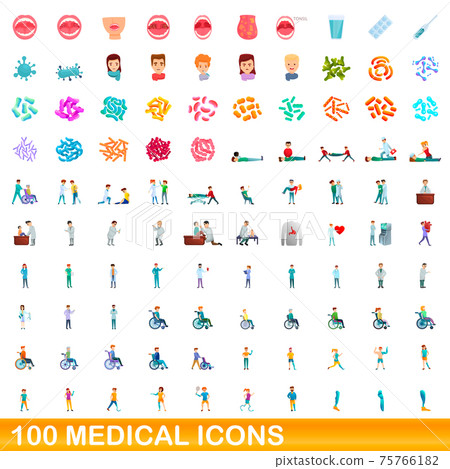 100 medical icons set, cartoon style 100 medical icons set, cartoon style 75766182