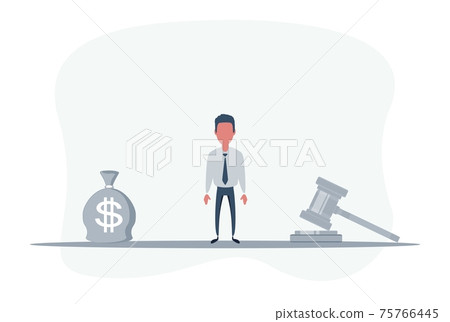 Bag of money with a dollar sign and a judge's hammer on the scales. Concept lobbying for the adoption of a law or a norms, corruption. Bag of money with a dollar sign and a judge's hammer on the scales. Concept lobbying for the adoption of a law or a norms, corruption. 75766445