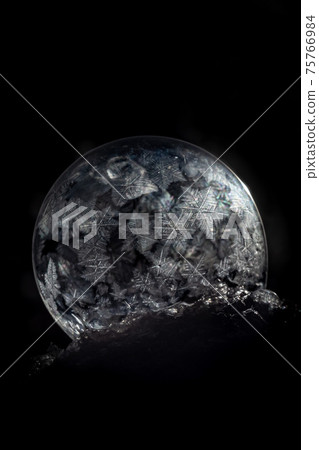 Close up frozen ice covered soap bubble Close up frozen ice covered soap bubble 75766984