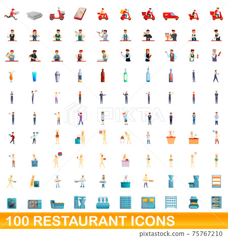 100 restaurant icons set, cartoon style 100 restaurant icons set, cartoon style 75767210