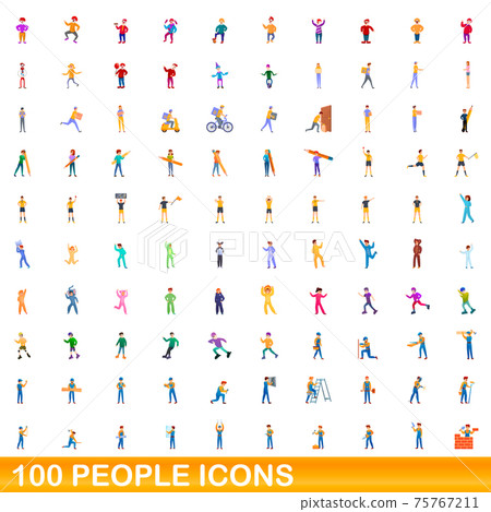 100 people icons set, cartoon style 100 people icons set, cartoon style 75767211