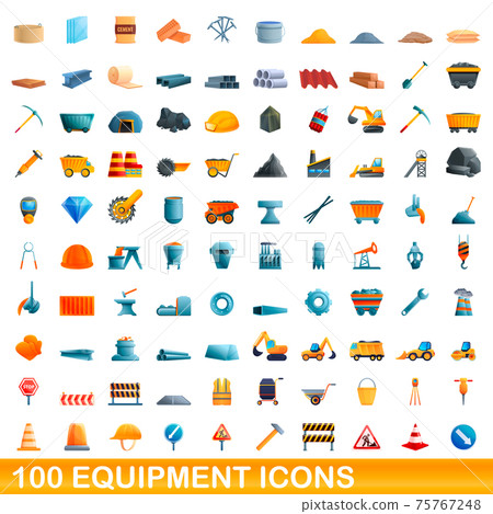 100 equipment icons set, cartoon style 100 equipment icons set, cartoon style 75767248