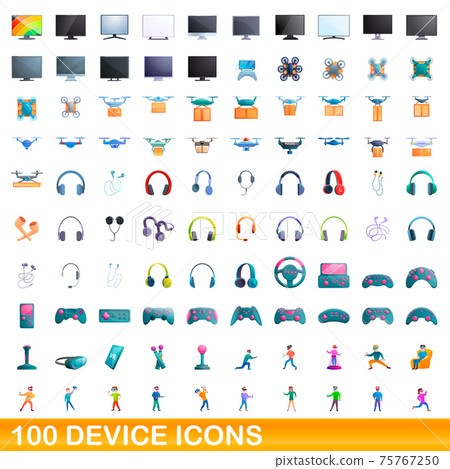 100 device icons set, cartoon style 100 device icons set, cartoon style 75767250