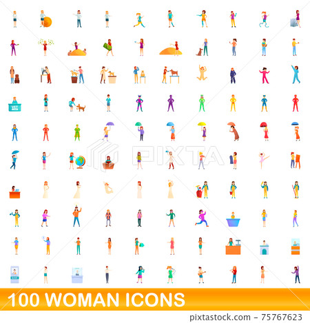 100 woman icons set, cartoon style - Stock Illustration [75767623] - PIXTA
