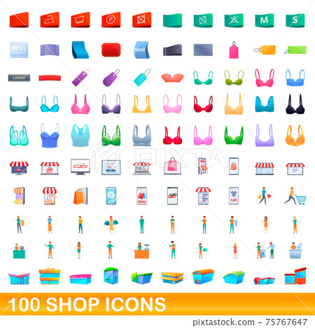 100 shop icons set, cartoon style 75767647