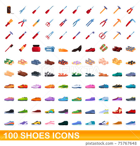 100 shoes icons set, cartoon style 75767648